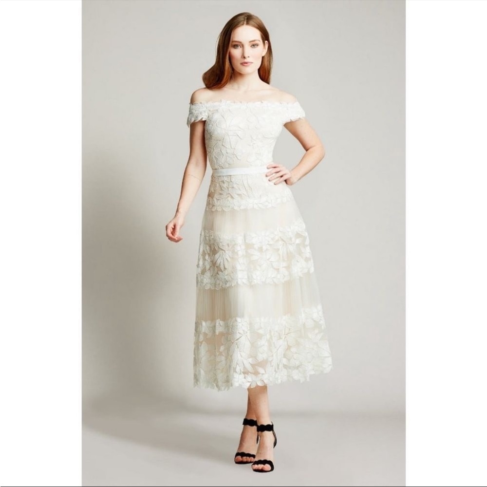 TADASHI SHOJI Off-The-Shoulder Floral Embroidered Dress 2 NWT